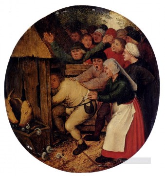  peasant Oil Painting - Pushed Into The Pig Sty peasant genre Pieter Brueghel the Younger